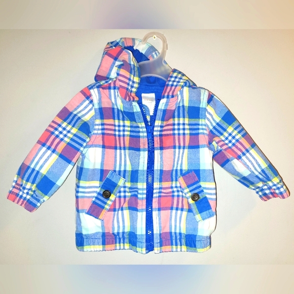 🦛 Vintage Gymboree Hippos and Blues Cotton Plaid Hooded Jacket Baby Boys 6-12 - Picture 1 of 8